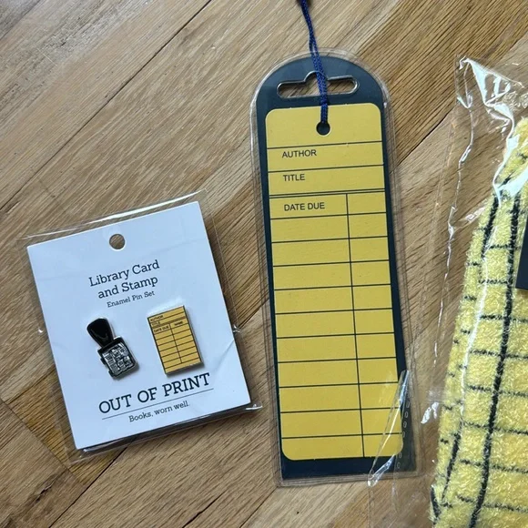 NWT bundle of 3- Out of Print -Yellow Library Card Socks, Enamel Pins & Bookmark - Picture 5 of 9